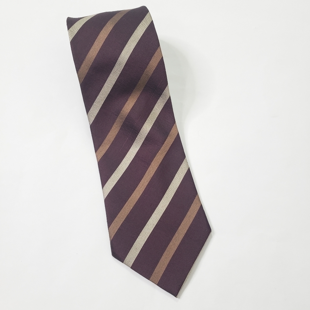 Beau Brummel brown stripe tie wool and silk
